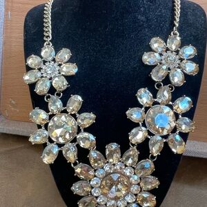 Natasha Crystal Floral Statement Necklace - Gold Tone
